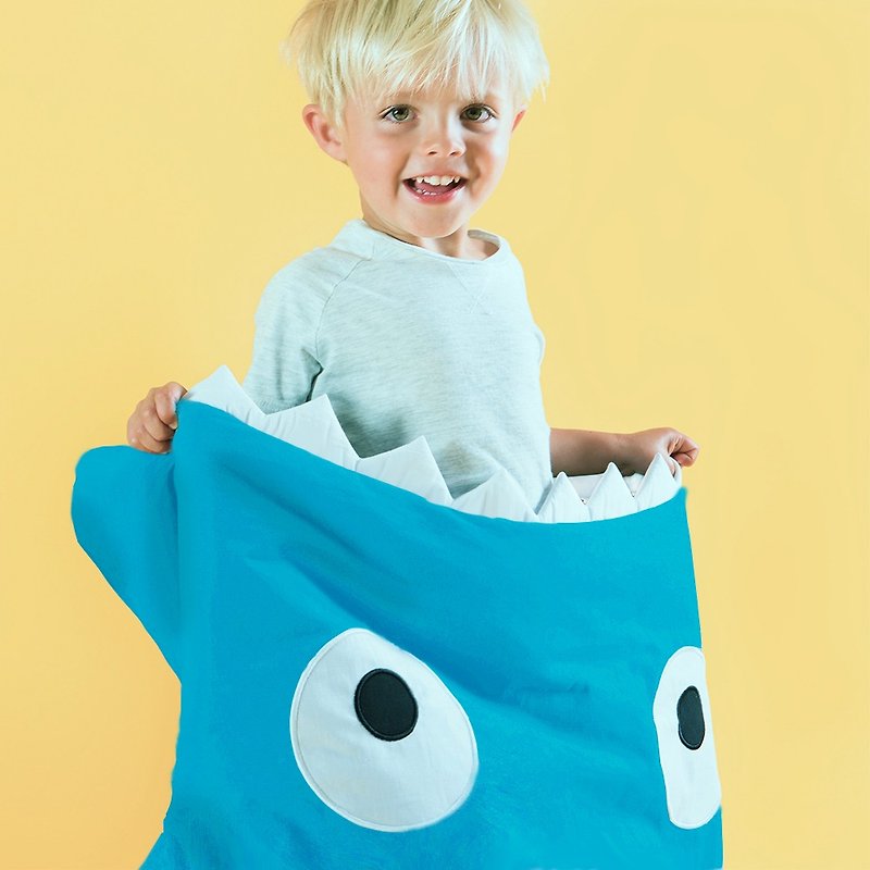 [Spanish] Shark bite BabyBites cotton children's multi-function sleeping bag - Turkish blue - Bibs - Cotton & Hemp Multicolor