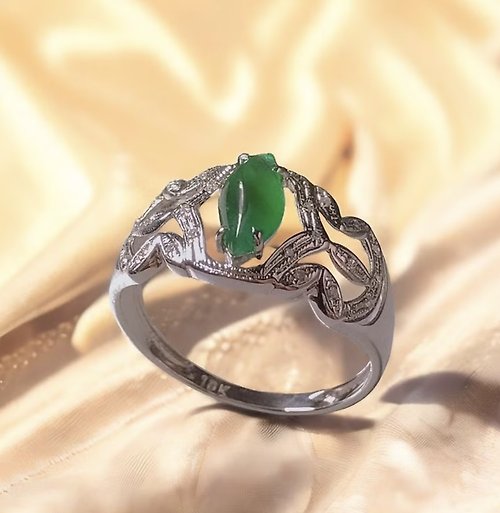 瓔珞珠寶盒 E.L.Jewelry Box 冰種正陽綠翡翠隨形戒指 18K金鑽石 | 天然緬甸玉A貨翡翠 | 送禮