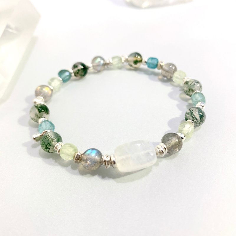 Ops Moonstone bracelet -月光石/拉長石/葡萄石/磷灰石/限定版 - 手鍊/手環 - 寶石 綠色
