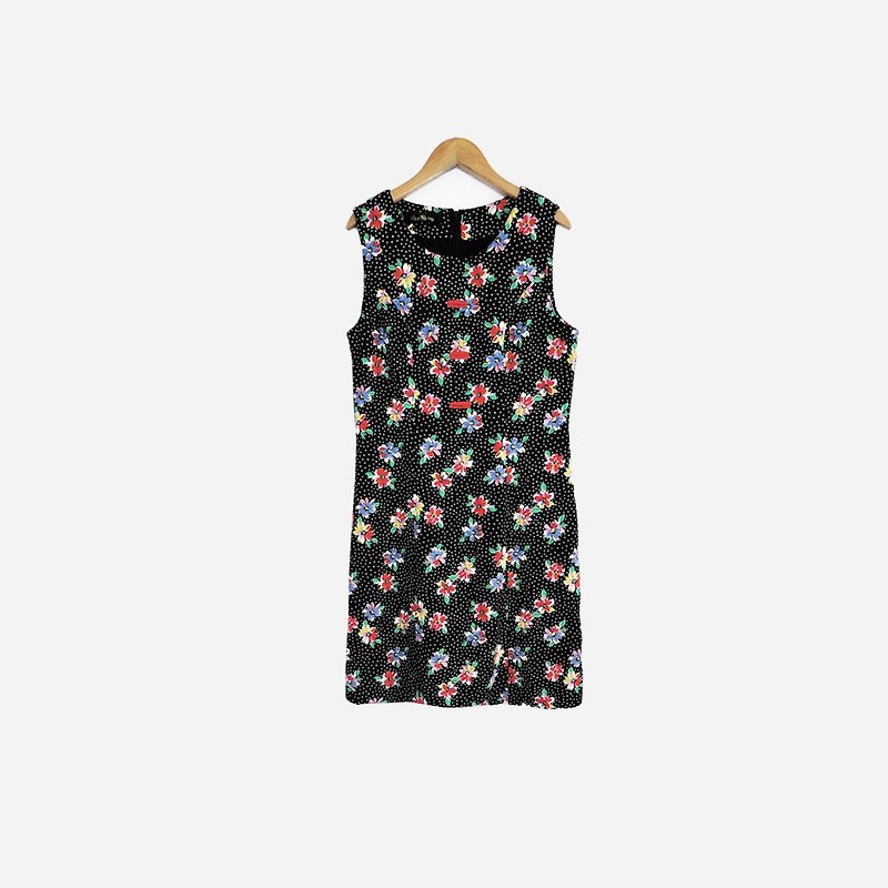Dislocated vintage / little flower sleeveless dress no.707A1 vintage - One Piece Dresses - Polyester Black