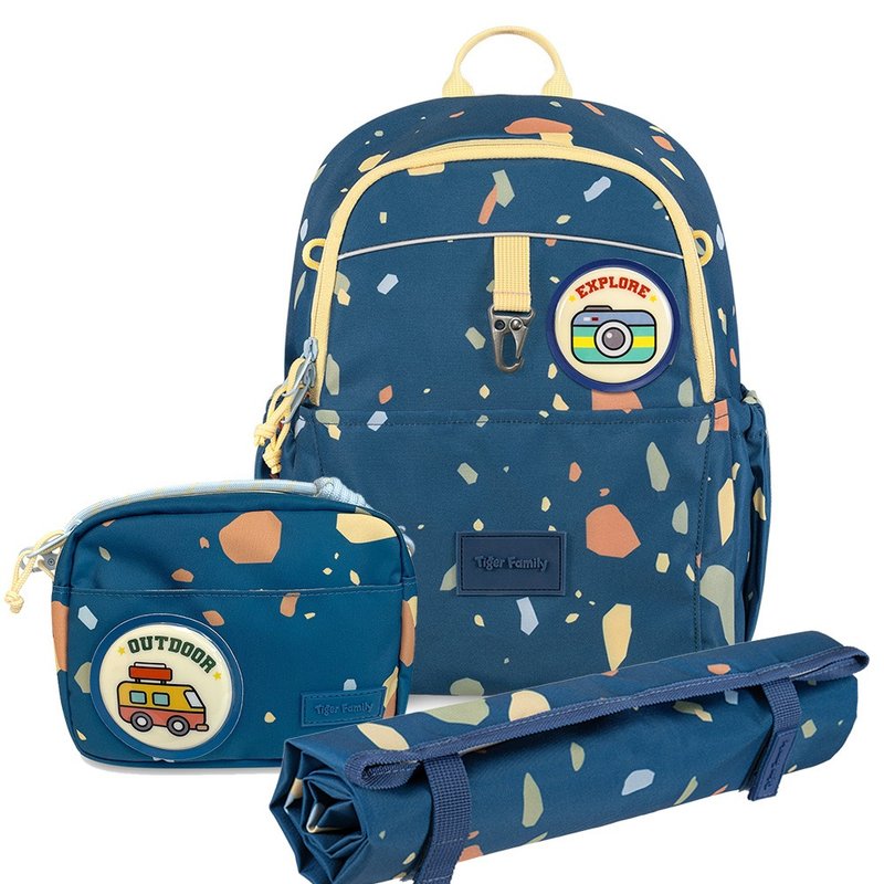 TigerFamily [Three-Piece Set] Children's Fun Lightweight Casual Backpack (Small Size) - Night Blue Gravel - กระเป๋าเป้สะพายหลัง - วัสดุกันนำ้ สีน้ำเงิน