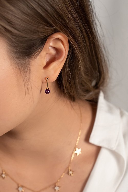 Tijo Jewellery 限量現貨 - 天然紫晶 純銀鍍14K金 防敏感耳環
