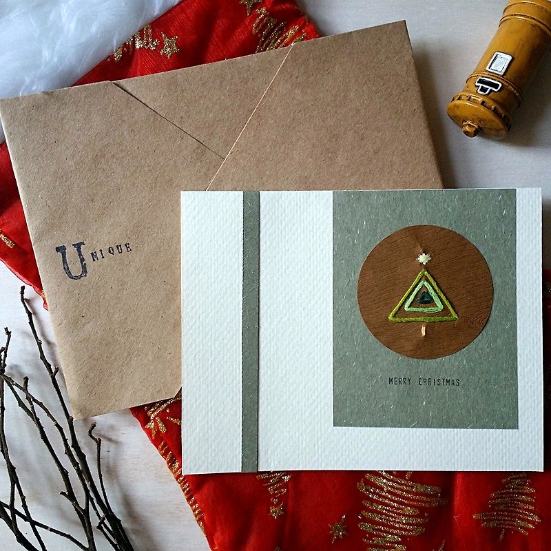 Hand-stitched image Christmas card (Christmas tree) (original) - Cards & Postcards - Paper Multicolor