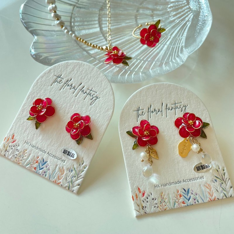 | JA31 ODONGDO | Wired Camellia Flower Earrings - Earrings & Clip-ons - Plants & Flowers Red