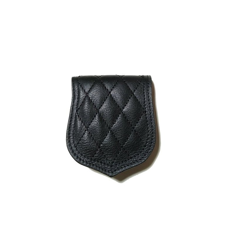 Biker shield Short Wallet-Biker diamond pattern short wallet - กระเป๋าสตางค์ - หนังแท้ สีดำ