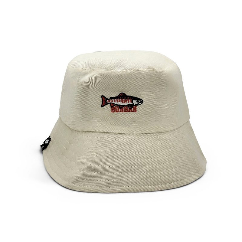 【漂浮熱浪島】 WSS櫻花鉤吻鮭漁夫帽(米白) - 帽子 - 棉．麻 白色