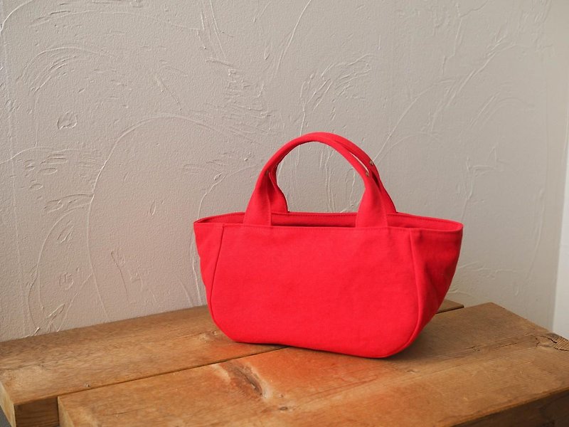 Round tote with lid S (red vermilion) - Handbags & Totes - Cotton & Hemp 