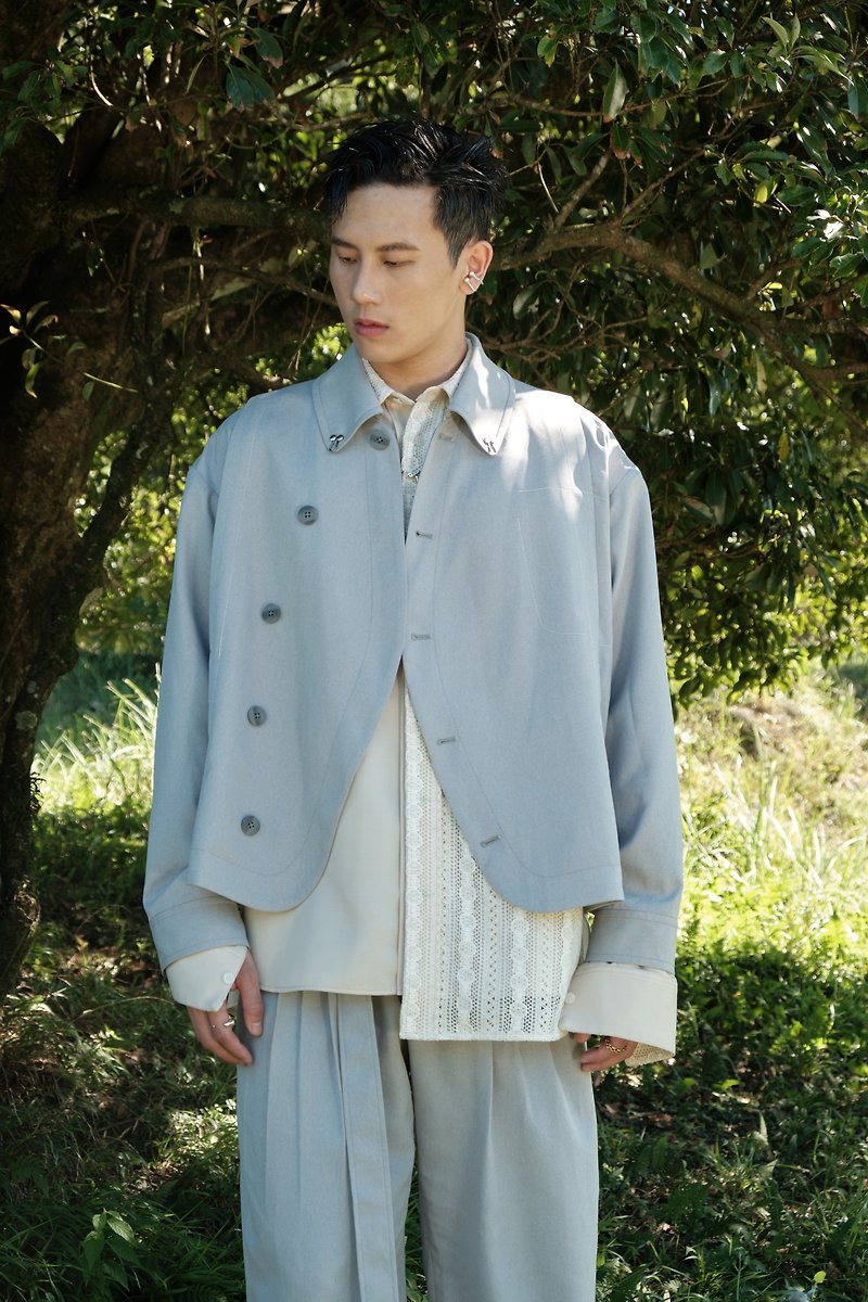 Double Layer Lace Shirt - เสื้อเชิ้ตผู้ชาย - ผ้าฝ้าย/ผ้าลินิน ขาว