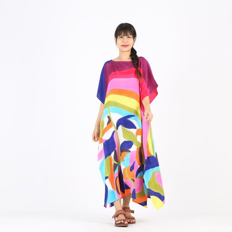 Hand Painted Cotton Silk Kaftan for Summer Resort Vacation - 洋裝/連身裙 - 棉．麻 多色