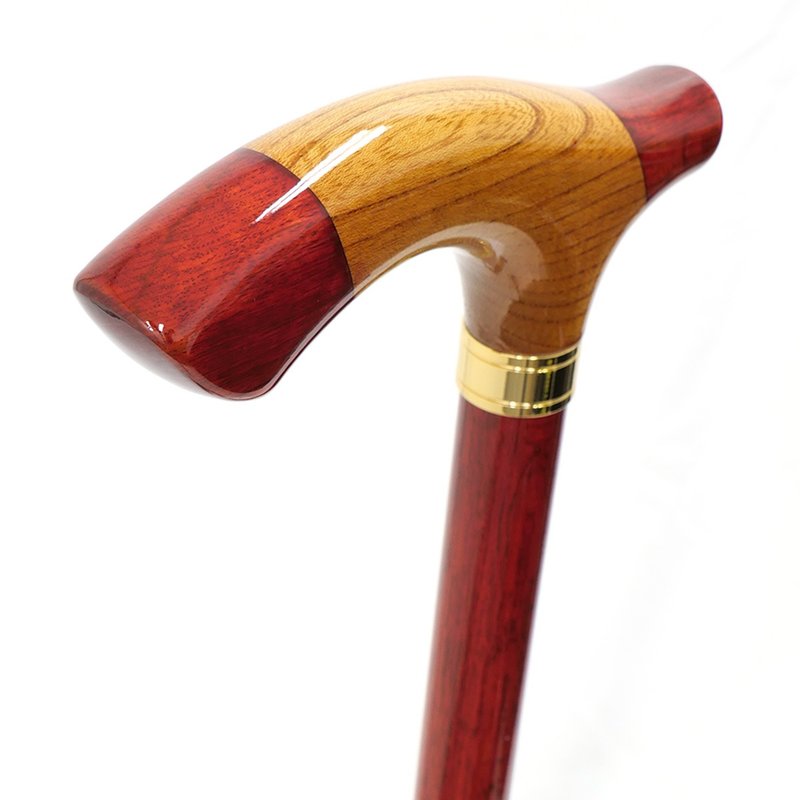 組木手元ステッキ 樫/欅/樫 レッド Red 天然木製一本杖 - 其他 - 木頭 紅色