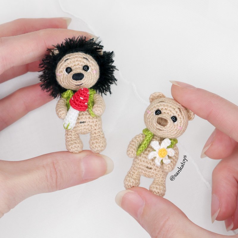 Crochet pattern Mini hedgehog and bear, PDF Digital Download, DIY micro - 手工藝教學/工具書 - 其他材質 