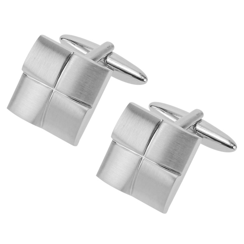 Brushed Rhodium Window Shape Square Cufflinks - Cuff Links - Other Metals Silver
