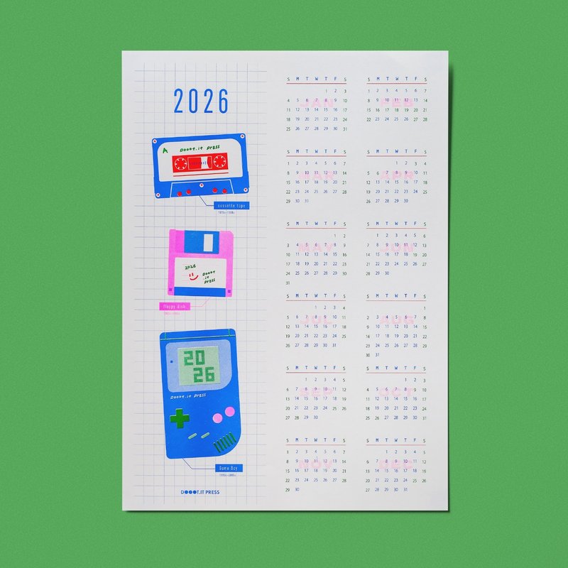 \ 按下 START 鍵 / 有一點混 2026 RISO年曆海報 - 日曆/月曆/年曆 - 紙 白色