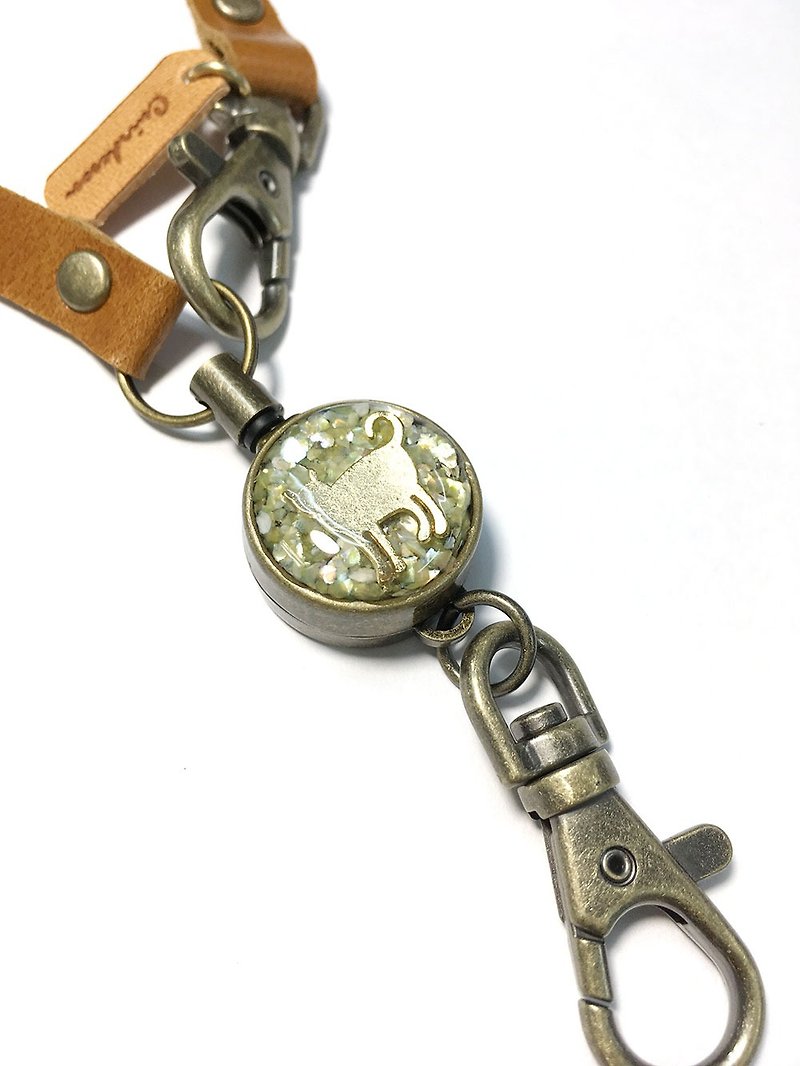 捲軸鑰匙扣　鑰匙鏈　捲軸　票卡　準證持有者　鑰匙包　日本　 CAT 　皮革 - 鑰匙圈/鎖匙扣 - 真皮 橘色