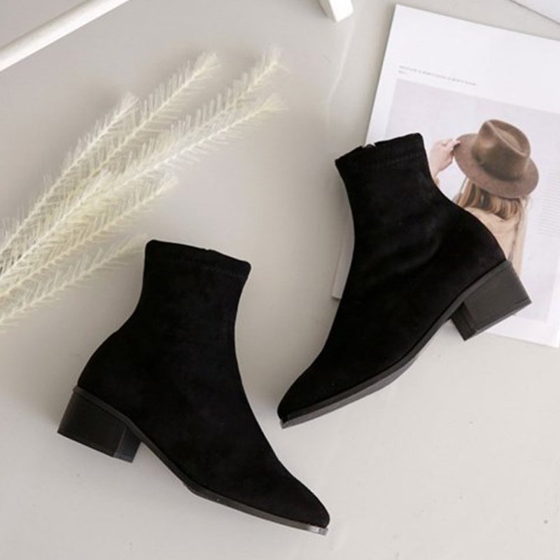 PRE-ORDER韓國人手製 MACMOC Hogan Suede(BLACK) 簡約加絨襪靴 - 女短靴/中筒靴 - 人造皮革 黑色
