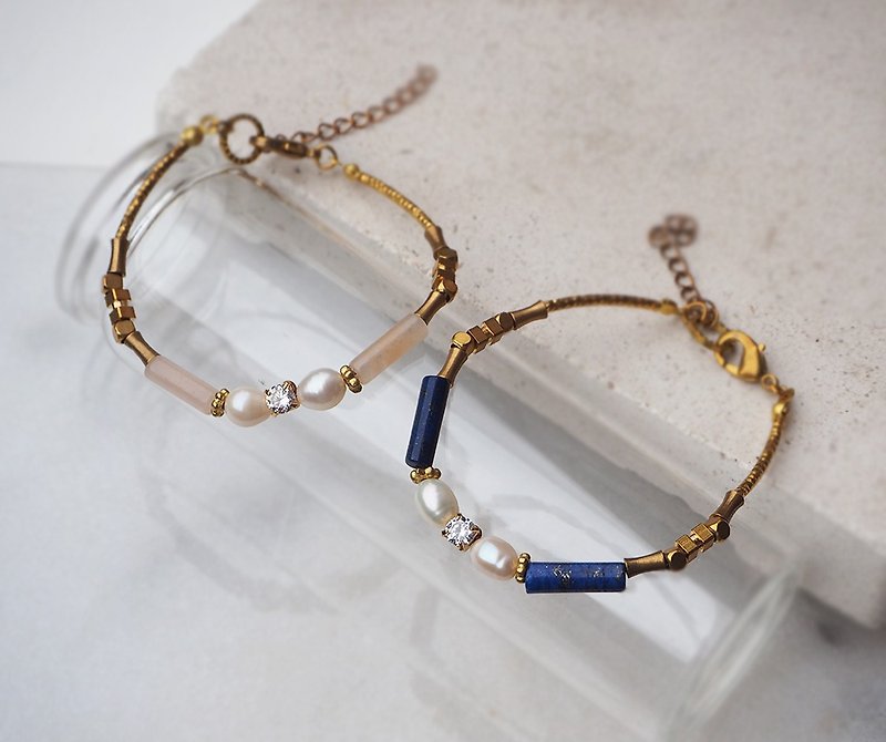 Lapis Lazuli Amethyst Pink Chalcedony Natural Pearl Stone Light Jewelry B32 - สร้อยข้อมือ - เครื่องประดับพลอย สีทอง