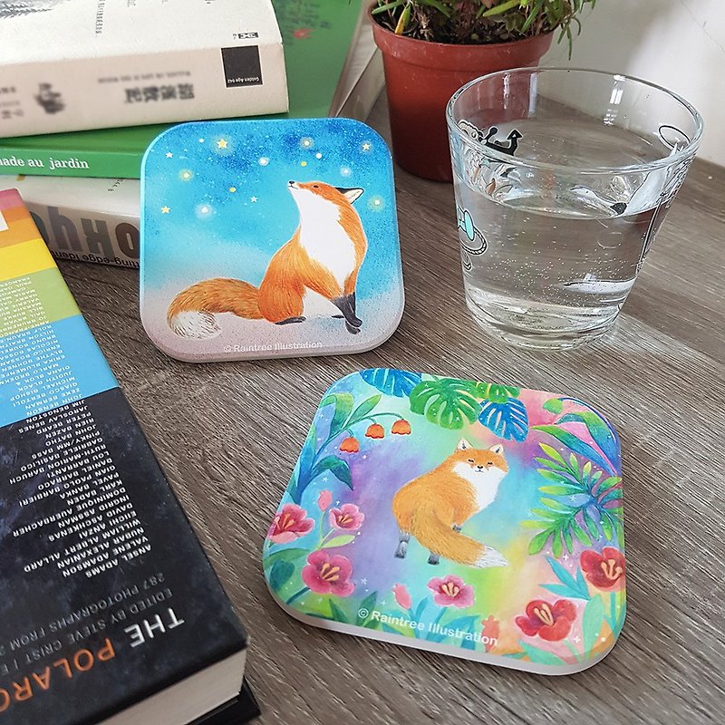 There are 2 types of fox ceramic absorbent coasters - ที่รองแก้ว - ดินเผา 