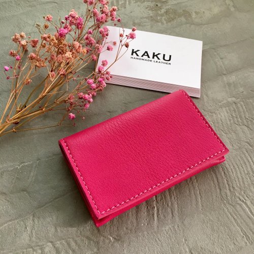 KAKU皮革設計 客製化訂製 名片夾 卡片夾 桃紅色客製化禮物