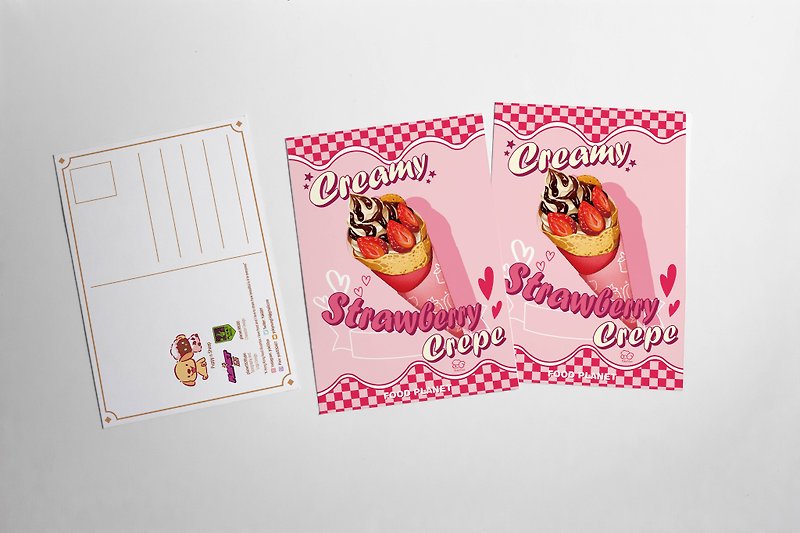 食物插畫明信片 - 草莓可麗餅 - 卡片/明信片 - 紙 