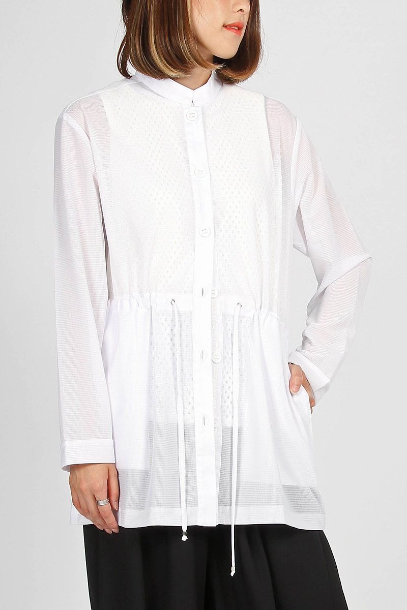 排釦立領透氣網外套 - 外套/大衣 - 聚酯纖維 白色