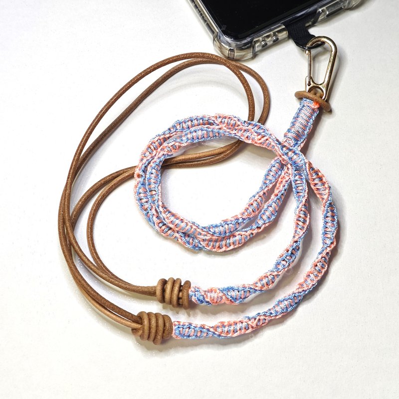 pink orange with sky blue mobile rope, adjustable neck/rope dual-use-4 - เชือก/สายคล้อง - หนังแท้ สีเขียว