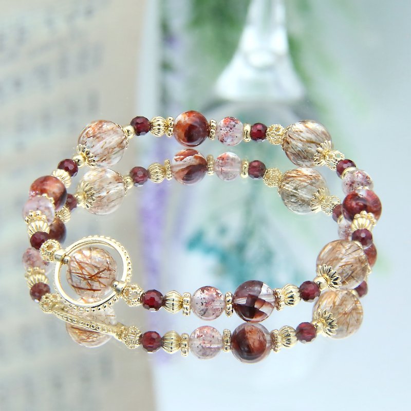 Spring is coming | Cherish | Black Gold Super Seven Red Gum Flower Golden Strawberry | Attract wealth, ward off evil and protect against villains - Bracelets - Crystal Red