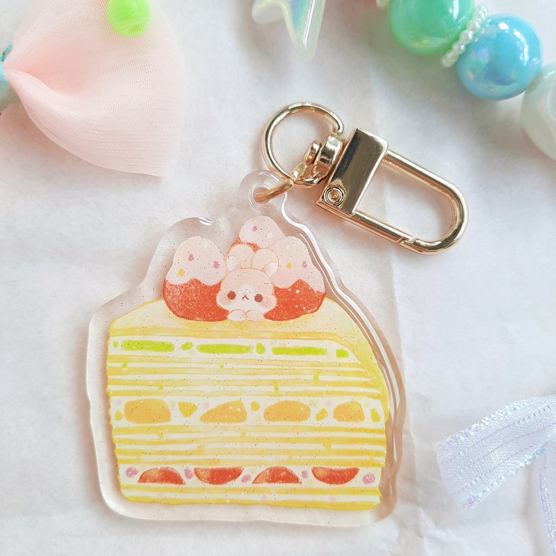 THEA-5cm Acrylic Keychain-Bunny and Fruit Crepe Cake - ที่ห้อยกุญแจ - อะคริลิค 