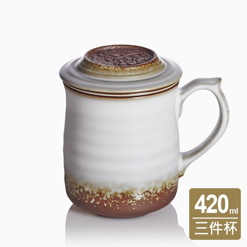 花蝶對話三件杯 / 附茶漏 / 陶 / 油脂釉 420ml - 咖啡杯/馬克杯 - 瓷 咖啡色
