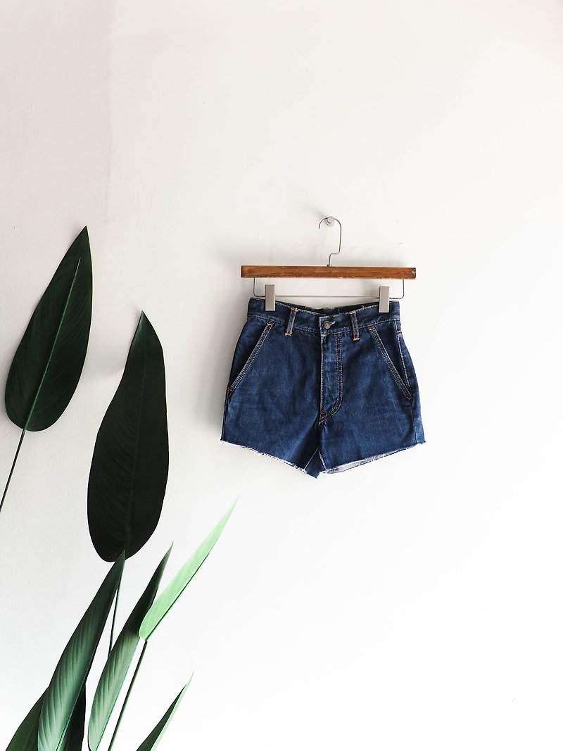 Shizuoka introverted mysterious classic blue elegant cotton tannin antique shorts denim pants vintage - Women's Shorts - Cotton & Hemp Blue