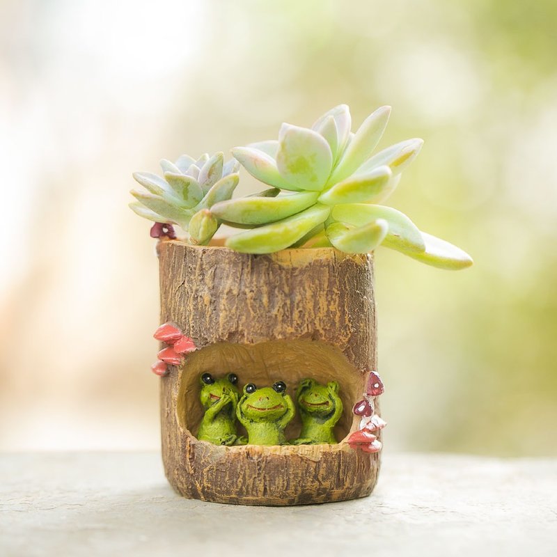 デバリエ 多肉植物 プランター 植木鉢 園芸鉢 陶器 フラワーポット 底穴あり  陶器 サボテン おしゃれ 動物の多肉植物の鉢 切り株 bzl-48-fs - 花瓶/花器 - 其他材質 