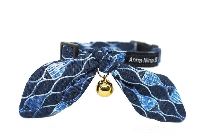 Pet collar cat fast shipping every year there are more than fish blue Kelly towel S/M - Other - Cotton & Hemp 