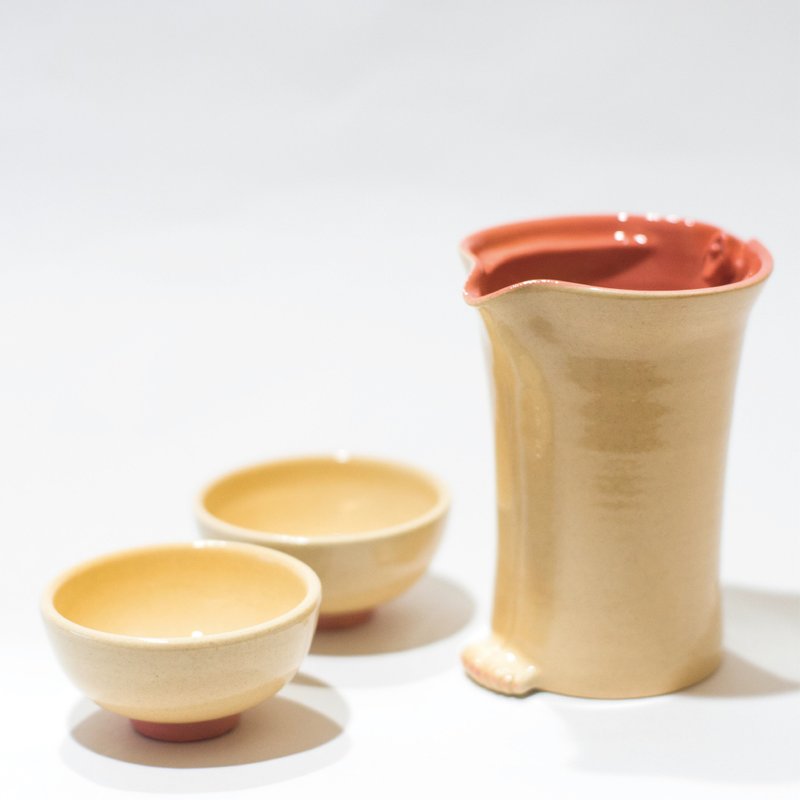 鮑魚茶海清酒套組 - 茶壺/茶杯/茶具 - 陶 橘色