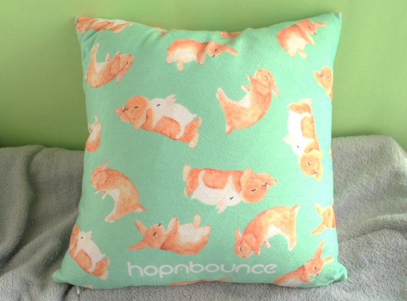 Rabbit Cushion Cover/ Plush Pillow/ Bunny print double sided cushion/animal - หมอน - ผ้าฝ้าย/ผ้าลินิน สีเขียว