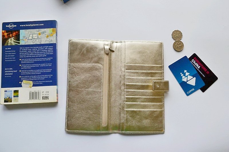 Sheepskin passport holder long clip rose Silver - Wallets - Genuine Leather Gold