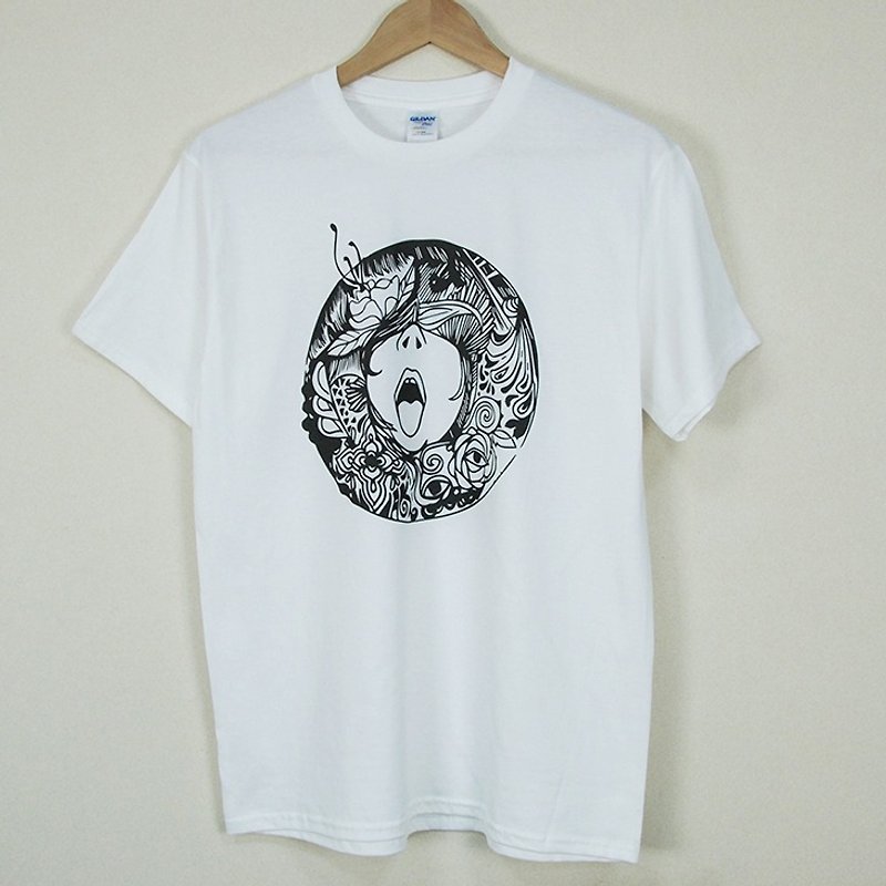 New designer-T-shirt: [cry] short-sleeved T-shirt "neutral / self-cultivation" (white) - Yang Shu-ting - เสื้อยืดผู้ชาย - ผ้าฝ้าย/ผ้าลินิน สีดำ