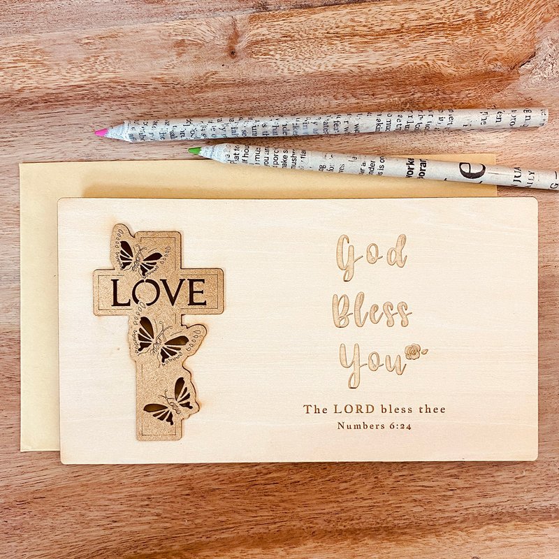 (A) Cross of Love Bible Verses Card with Envelope-Blessing Card Gospel Gift - Cards & Postcards - Wood 