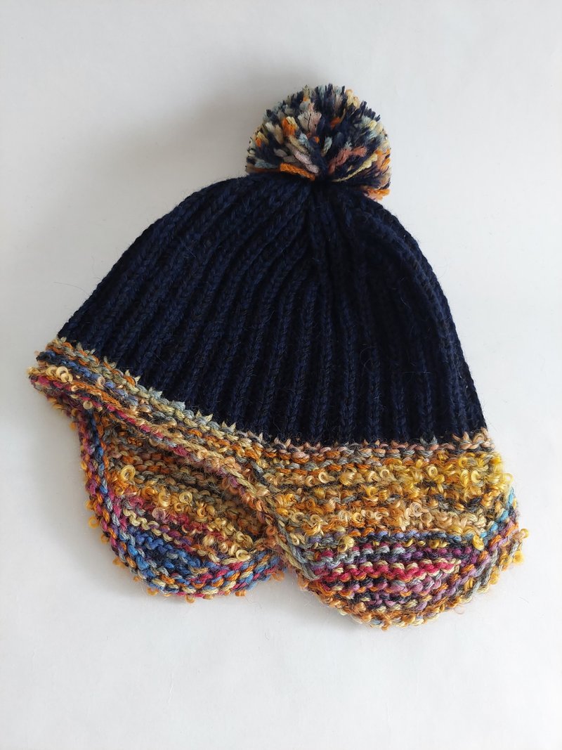 2 hand-knit ear-covering hats + 1 dark blue merino pullover beanie for Anson - หมวก - ขนแกะ 