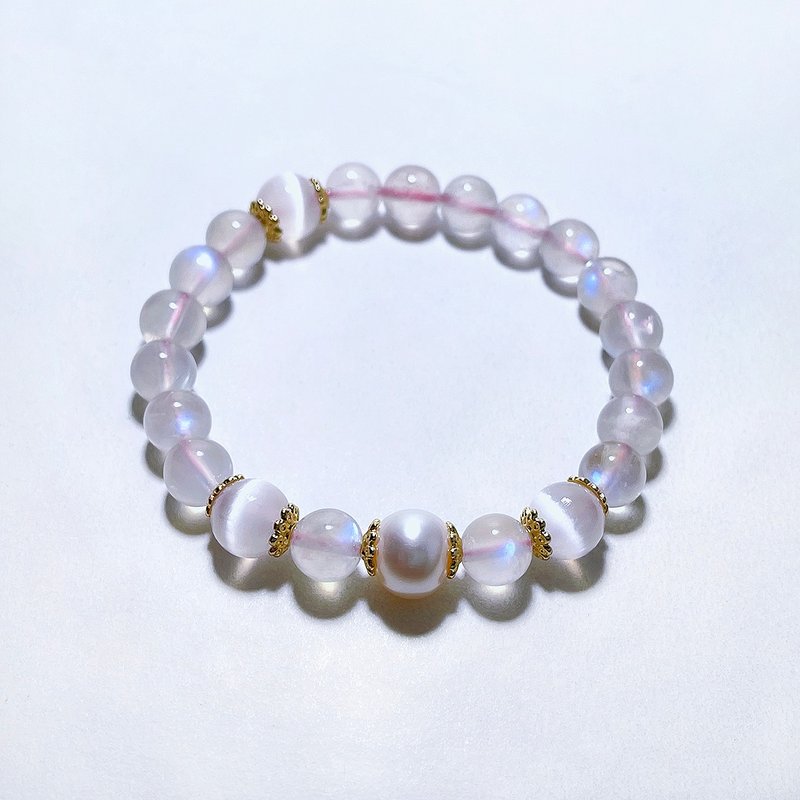 Natural mineral pink moonlight pearl translucent gypsum bracelet - Bracelets - Gemstone Pink