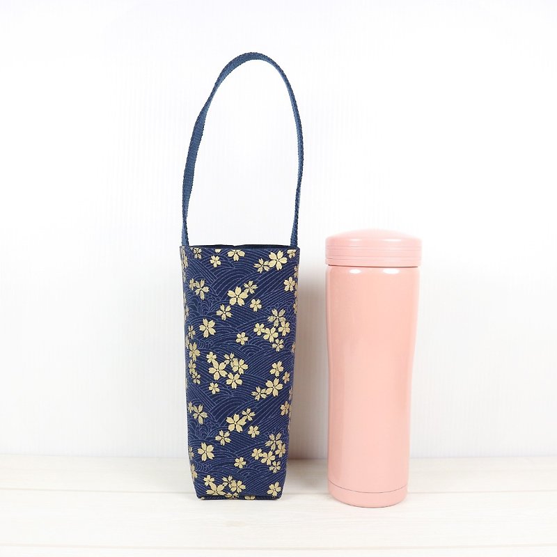 Accompanying Cup Insulation Bag Water Bottle Bag-Sakura (Blue) - ถุงใส่กระติกนำ้ - ผ้าฝ้าย/ผ้าลินิน สีน้ำเงิน