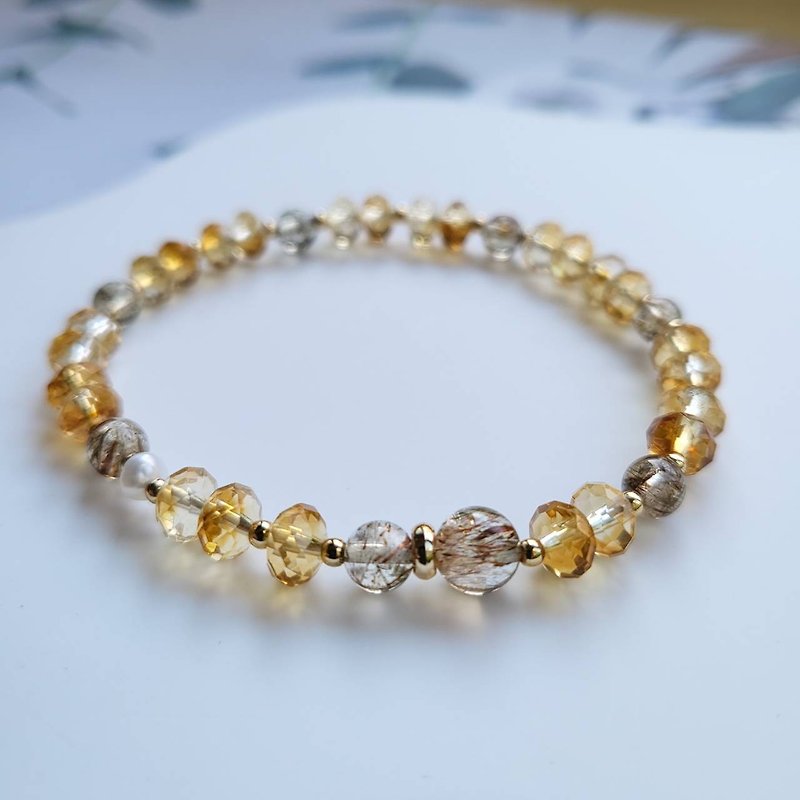 Wealth-promoting noble businessman's Stone/black gold super seven-diamond cut citrine bracelet - Bracelets - Crystal 