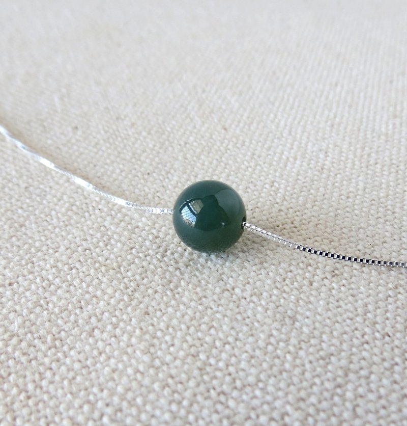 *Pure silver [lucky Stone] blue water jade necklace*[adjustable length] [fine chain] - Collar Necklaces - Gemstone Green