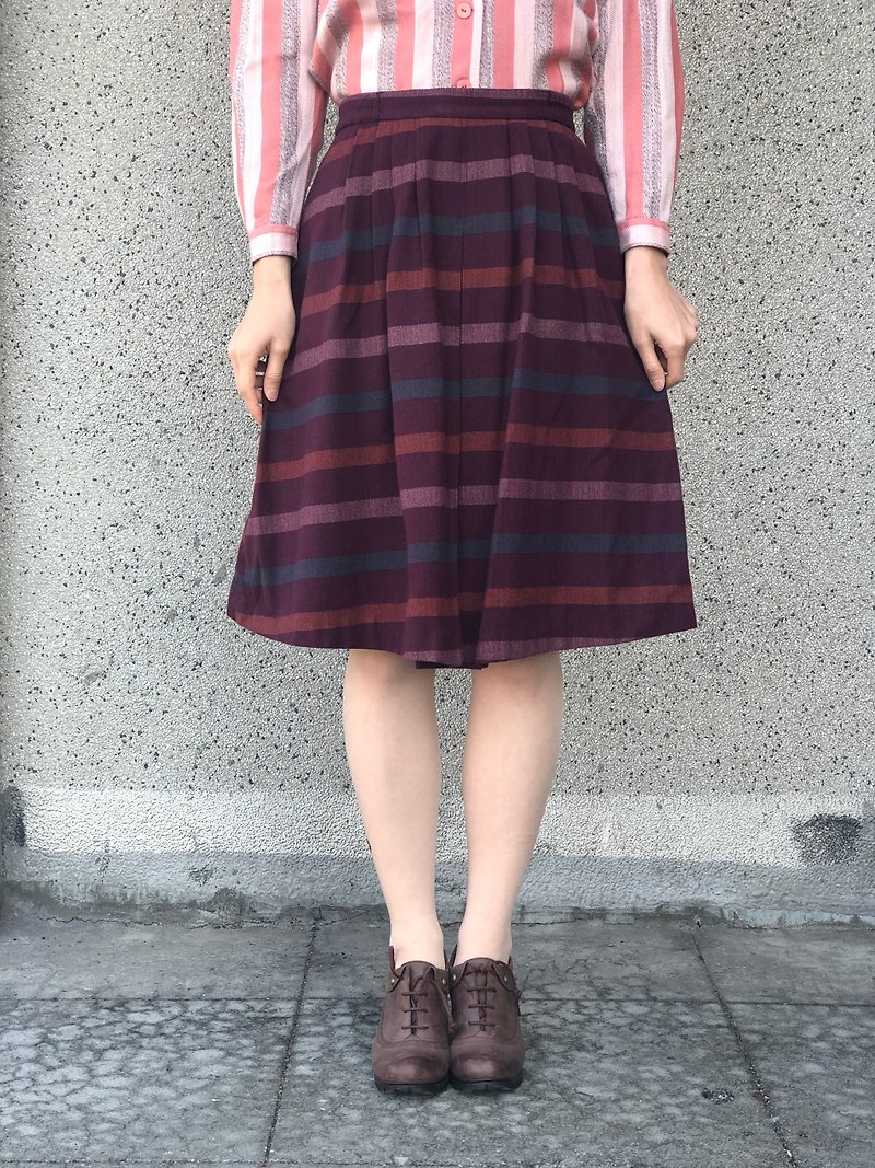 Coffee diagonal stripe skirt - Skirts - Other Materials 