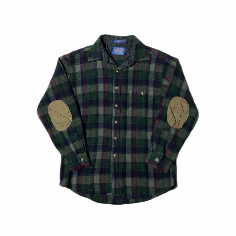 Pendleton 皮革拼接格紋羊毛襯衫 - 男襯衫/休閒襯衫 - 羊毛 多色