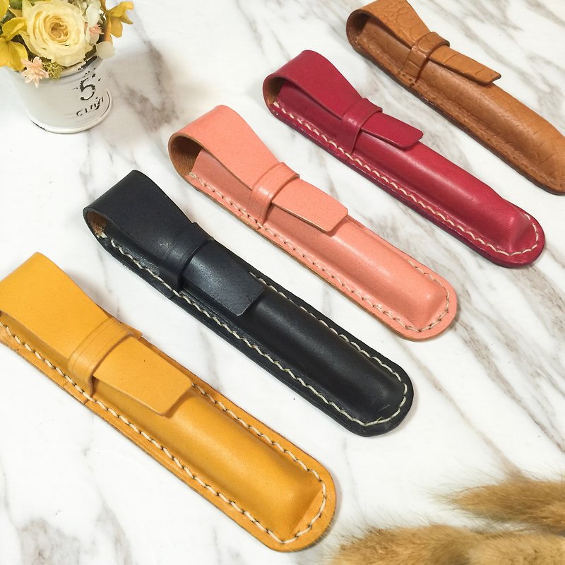Leather pen case, pen protection case, vegetable tanned cowhide, hand-stitched, hand-made leather - กล่องดินสอ/ถุงดินสอ - หนังแท้ 