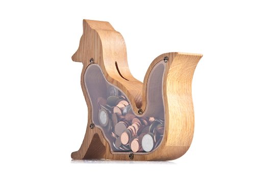 WOODPRESENTS FOX baby girl piggy bank Montessori wooden toy Custom coin bank