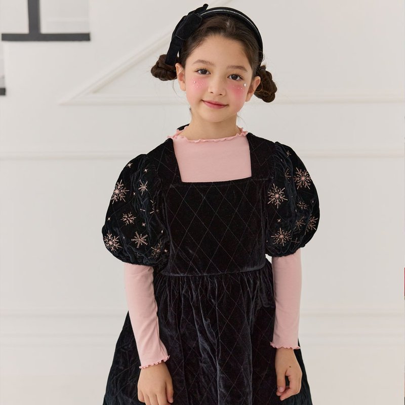 雪花绗缝天鹅绒裙 + 柔软舒适T恤 桃色 - 男/女童禮服 - 其他材質 黑色