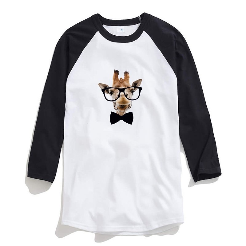Giraffe Bow Tie unisex 3/4 sleeve white/black t shirt - Men's T-Shirts & Tops - Cotton & Hemp White