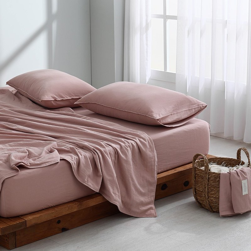 Japanese light twisted gauze quilt bed bag set/Sakura language - เครื่องนอน - ผ้าฝ้าย/ผ้าลินิน สึชมพู