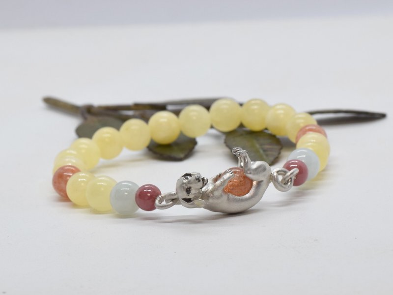 Limited to 1 item Dachshund natural stone bracelet - Bracelets - Other Metals Silver