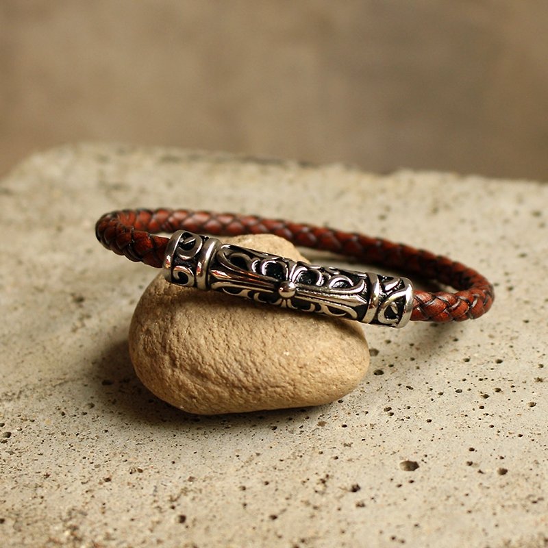 Allure Braided Bracelet (5 mm.) - Genuine Cow Leather Bracelet - Tan - 手鍊/手環 - 真皮 咖啡色